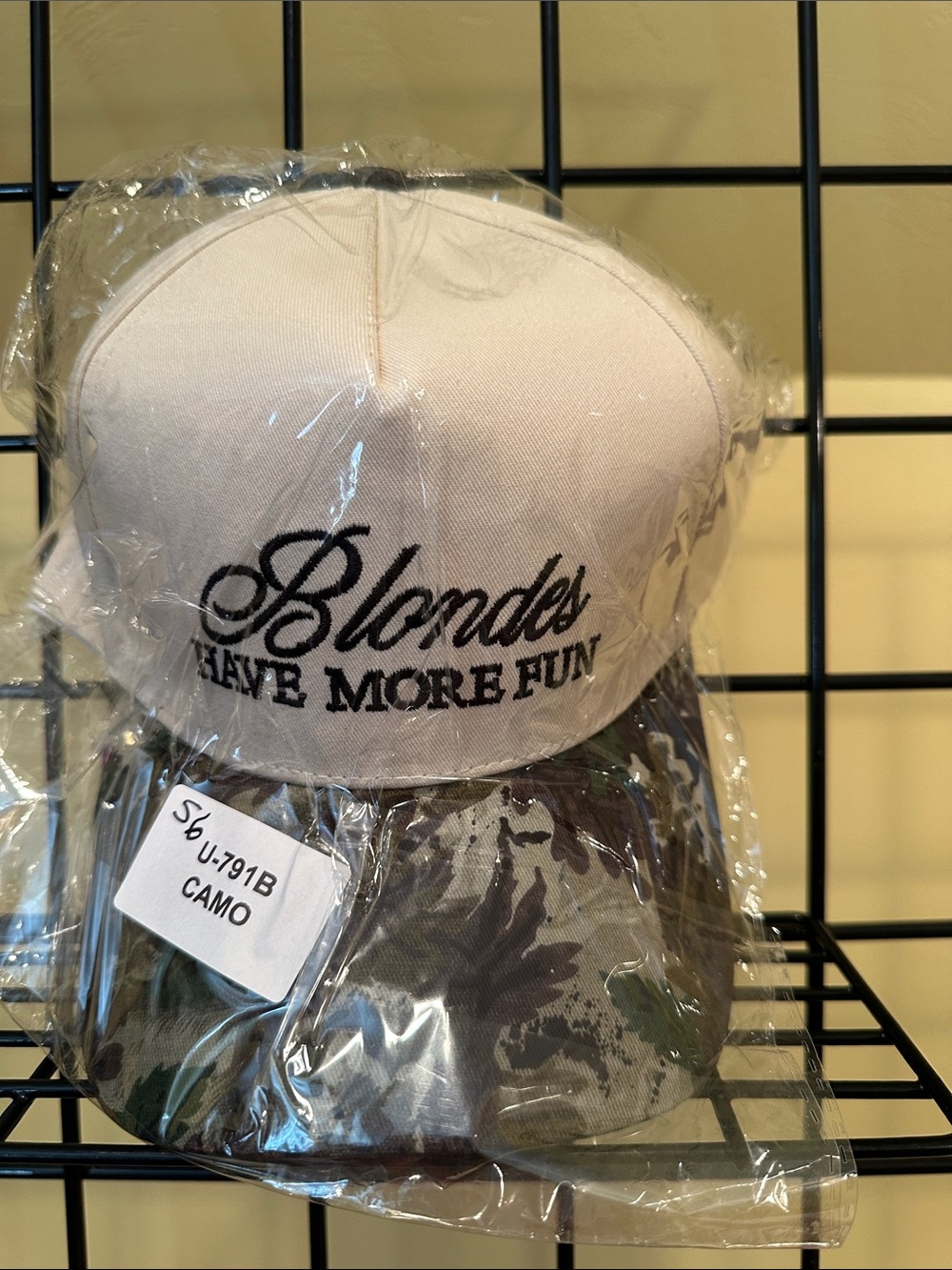 Zenana Outfitters Two-Tone 'Blondes Have More Fun' Camo Brim Cap - Beige & Green